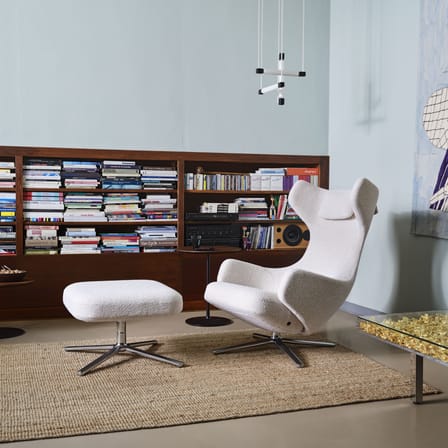 Set fauteuil & repose-pieds Grand Repos tissu blanc / Pivotant & inclinable - Vitra