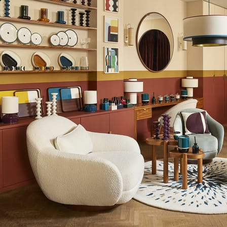Fauteuil pivotant Bozzolo tissu blanc / Grand modèle - L 110 cm / Laine bouclette - Maison Sarah Lavoine