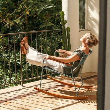 Rocking chair Surprising métal orange / teck - Fermob