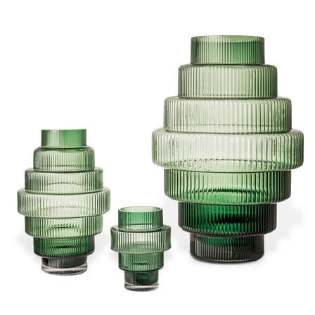 Vase Steps Medium verre vert / Ø 20 x H 30 cm - soufflé bouche - POLSPOTTEN