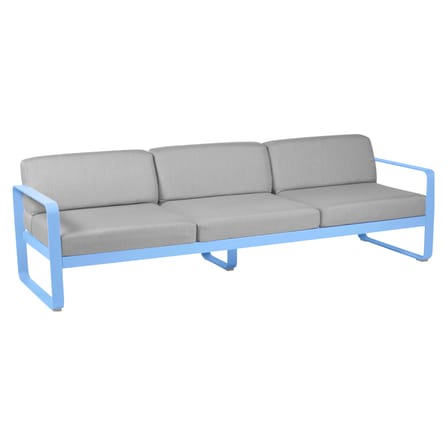 Divano da giardino a 3 posti Bellevie metallo blu / L 235 cm - Tessuto di flanella grigio - Fermob