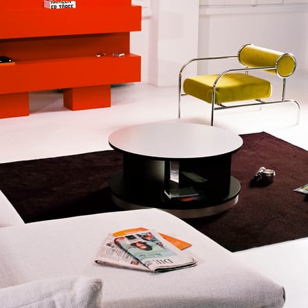 Combi Center Coffee table wood black / Casters - Ø 84 x H 37 cm - Joe Colombo - Cappellini