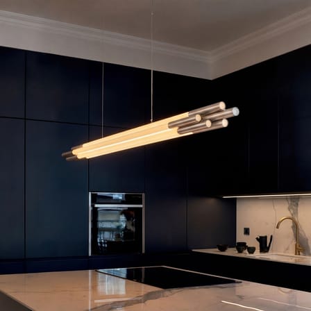 Suspension ORG Horizontal Small verre blanc / LED - L 130 cm - DCW éditions