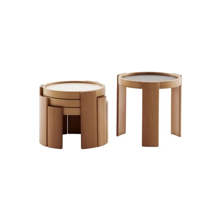 Table d'appoint 780 bois naturel / Set 4 tables empilables Ø 42 cm - Gianfranco Frattini, 1966 / Seconde vie - CASSINA
