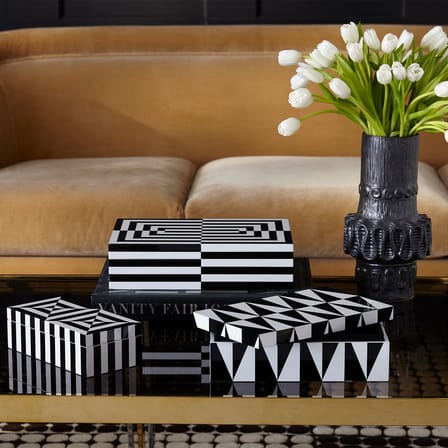 Scatola Op Art Large legno bianco nero / Lacca - 30 x 20 cm - Jonathan Adler