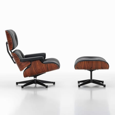 Set fauteuil & repose-pieds Lounge Chair & Ottoman cuir noir / Eames (1956) - Vitra