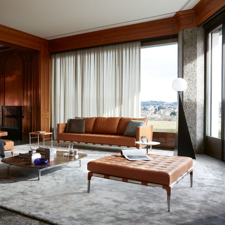Sgabello LC9 fibre beige / Rattan intrecciato a mano - Charlotte Perriand, 1927 - CASSINA