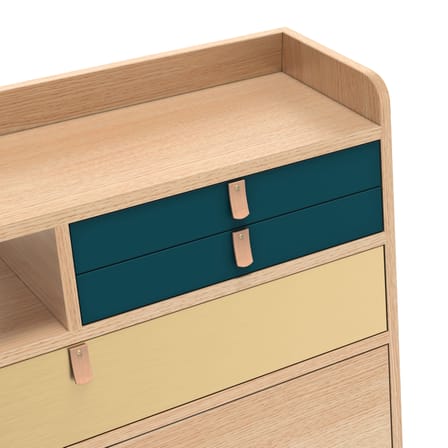 Secrétaire mural Gaston bleu bois naturel / L 80 x H 72 cm - Chêne - Hartô