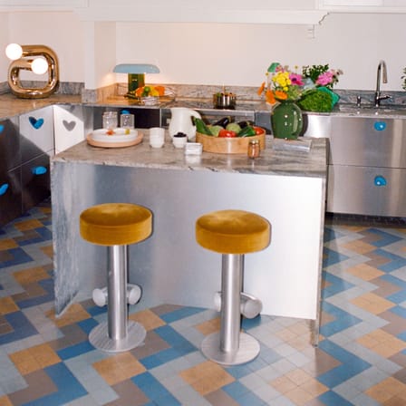 Tabouret de bar rembourré Bar métal jaune / H 75 cm - Assise velours - Axel Chay
