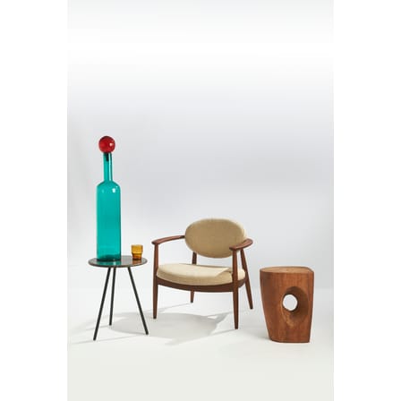 Gepolsterter Sessel Roundy textil weiß beige holz natur / Stoff & Holz - Pols Potten