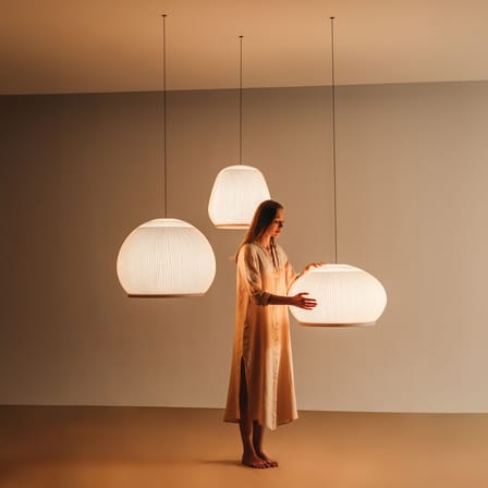 Knit LED Pendant textile beige / Ø 65 cm x H 39 cm - Knitted - Vibia