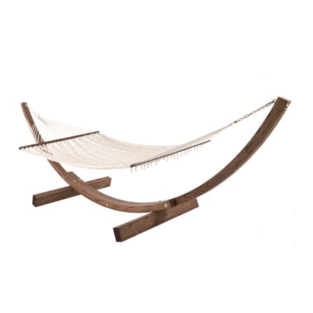 Hamac avec support Amanda tissu bois blanc / 2 places - Coton / Avec coussin - Unopiu