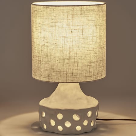 Lampe de table Oya 02 tissu céramique beige / Grès & tissu - Ø 25 x H 42 cm - Serax