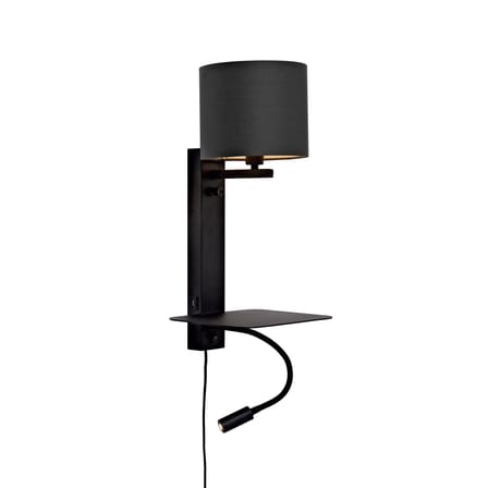 Wandleuchte mit Stromkabel Florence metall schwarz / Lampenschirm Stoff - LED-Leseleuchte, Regal & USB-Anschluss - It's about Romi