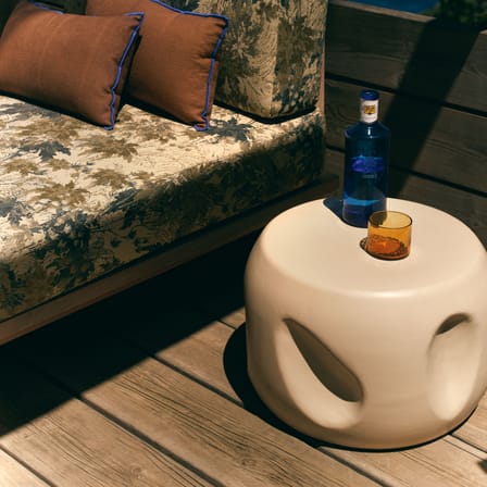 Table d'appoint Currents céramique beige / Ø 50 x H 32 cm - HK LIVING