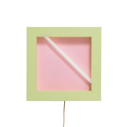 Negresco Wall light with plug plastic material wood pink yellow / By Martine Bedin, 1981 - 60 x 60 cm - Memphis Milano