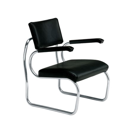 Fauteuil rembourré Sant'Elia cuir noir / Giuseppe Terragni, 1936 - Zanotta