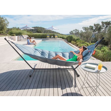 Hamac avec support Headdemock Superbe tissu gris / Tissu Oléfine gris pierre - Avec coussin - Fatboy
