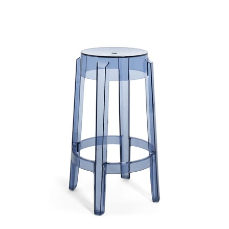 Tabouret haut empilable Charles Ghost plastique bleu / H 65 cm - Kartell