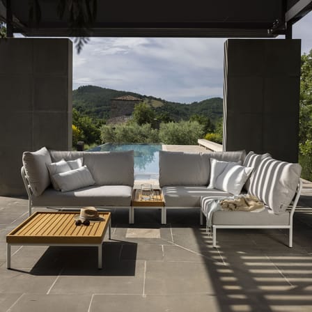 Canapé de jardin 2 places Level 2 tissu beige / Dossier extra moelleux - Angle gauche - L 139 x P 92,5 cm - Houe