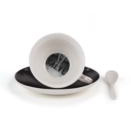 Guiltless - Minerva Teacup ceramic black / With saucer & spoon - Erotic image in the bottom of the cup - Seletti