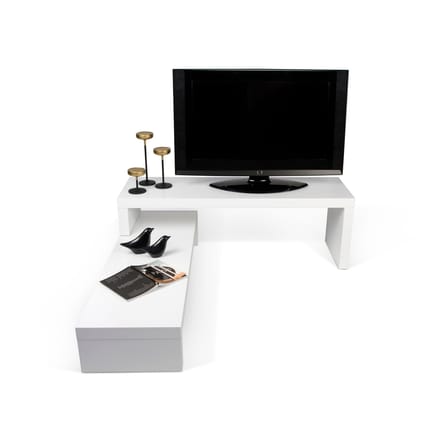 Philae TV unit wood white pivoting & extendible / L from 125 to 235 cm - POP UP HOME