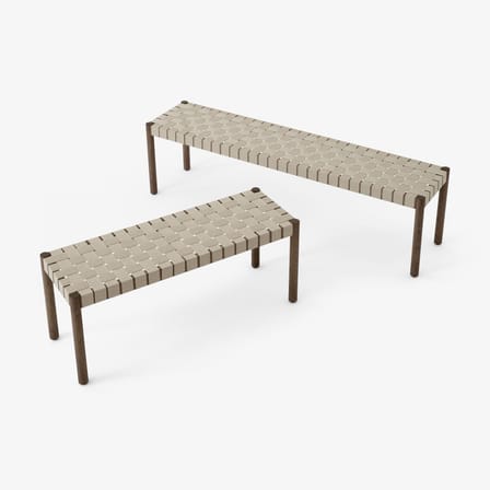 Banc Betty TK4 bois marron / L 105 cm - Sangles en lin - &tradition