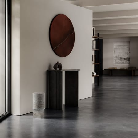Consolle Arc corian nero / Piano/vassoio in travertino - L 70 x P 30 x H 80 cm - 101 COPENHAGEN