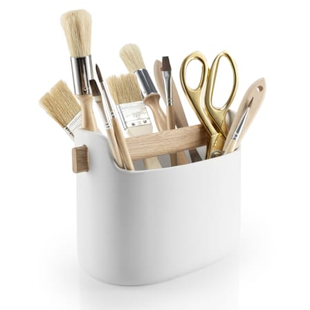 Bac de rangement Toolbox céramique blanc bois naturel / L 19 x H 15 cm - chêne - Eva Trio