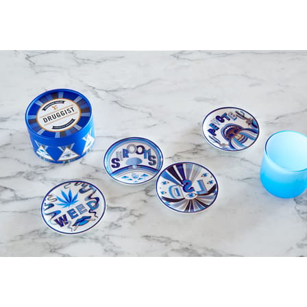 Set de 4 dessous de verre Druggist céramique / Porcelaine & or - Jonathan Adler