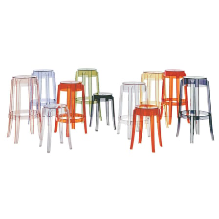 Tabouret empilable Charles Ghost plastique blanc / Philippe Starck, 2005 - H 46 cm - Kartell