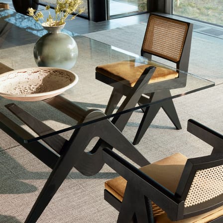 Capitol Complex Chair wood black / Tribute to Pierre Jeanneret, 1950' - Rattan canvases - CASSINA