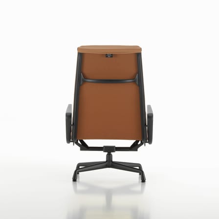 Fauteuil pivotant Soft Pad Lounge EA 222 cuir marron / Inclinable - Eames, 1969 - Vitra