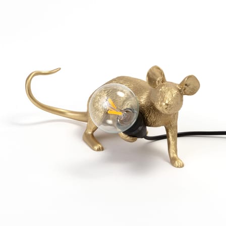 Lampe de table Mouse Lie Down #3 / Souris allongée plastique or / Câble USB - Seletti