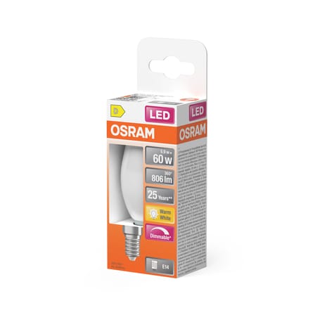 Ampoule LED E14 dimmable Flamme B35 Frosted / 5,9W (= 60W) - Blanc chaud - Osram