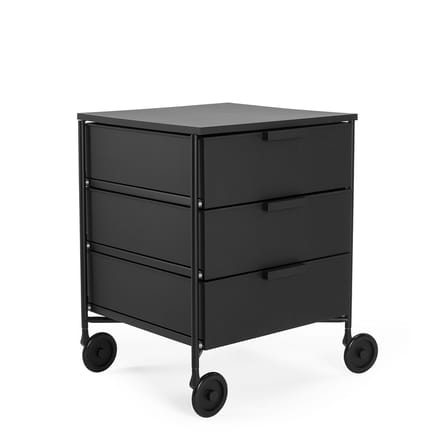 Caisson à roulettes Mobil plastique noir / 3 tiroirs - Version mate - Kartell