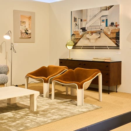 Fauteuil rembourré F300 tissu orange / Pierre Paulin, réédition 1965 - Gubi