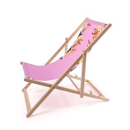 Klappbare, schrägstellbare Loungeliege Toiletpaper holz bunt / Lipsticks pink - Seletti