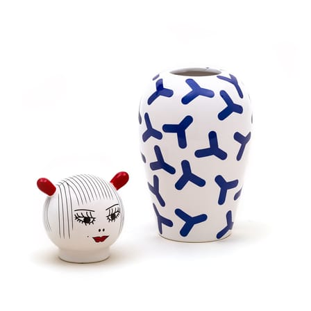 Vase Canopie Zoé céramique bleu blanc / Avec couvercle - Seletti