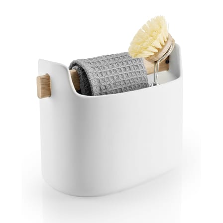 Bac de rangement Toolbox céramique blanc bois naturel / L 19 x H 15 cm - chêne - Eva Trio