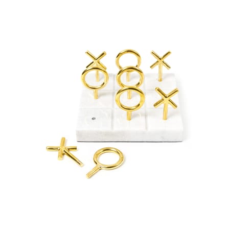 Jeu de morpion Tic Tac Toe marbre blanc or métal / Marbre & laiton - Jonathan Adler