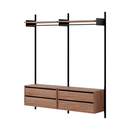 Rangement mural  bois marron / Meuble d'entrée - L 163,5 x P 35 x H 190 cm / 4 tiroirs + tringle - NEW WORKS