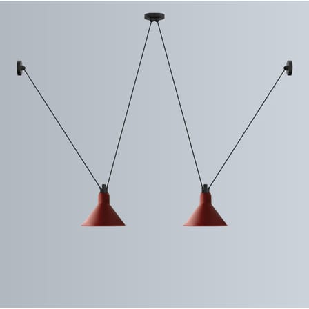 Suspension Acrobate N°324 verre blanc cuivre métal / Lampe Gras - 2 abat-jours - DCW éditions