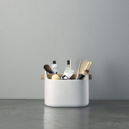 Bac de rangement Toolbox céramique blanc bois naturel / L 19 x H 15 cm - chêne - Eva Trio