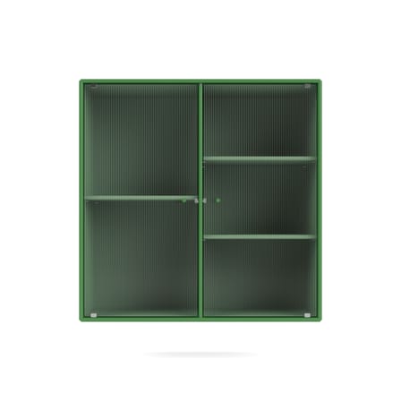 Rangement mural Ripple II bois vert / Vitrine - L 69.6 x P 30 x H 69,6 cm / Verre ondulé - MONTANA