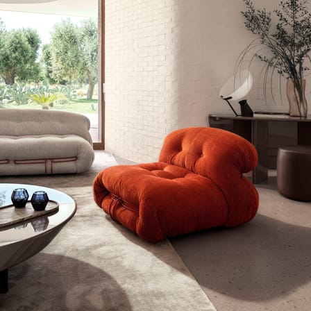 Gepolsterter Sessel Soriana textil blau / Afra & Tobia Scarpa, 1969 - Bouclé-Stoff - CASSINA