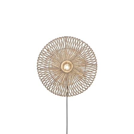 Applique avec prise Zanzibar Flat fibre végétale bois blanc / rotin / Ø 55 cm - GOOD&MOJO