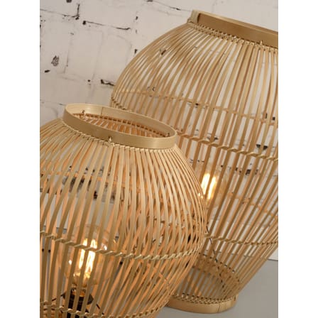 Lampe à poser Tuvalu Large fibre végétale beige bois naturel / Bambou - H 70 cm / Seconde vie - GOOD&MOJO