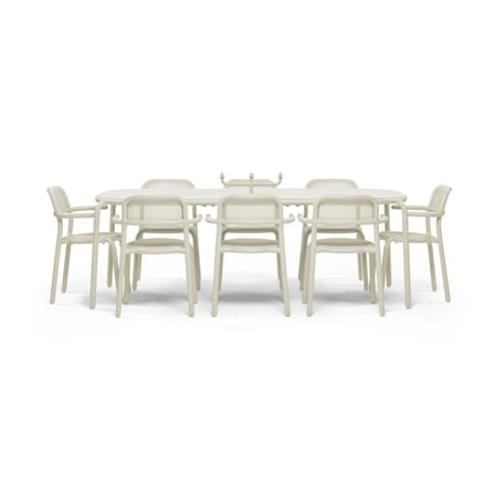 Toní Tablo Rectangular table metal beige / 220 x 99 cm - Hole for parasol - Fatboy