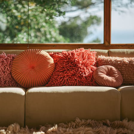 Coussin Round ripple tissu rouge / Ø 35 cm - HK LIVING